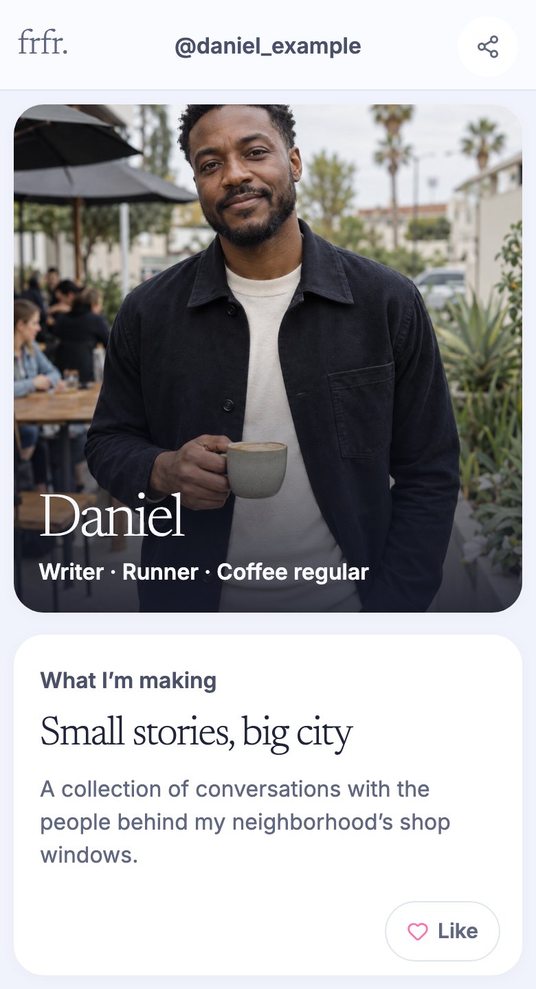 Profile preview: Daniel, Writer · Runner · Coffee regular. What I’m making: Small stories, big city. A collection of conversations with the people behind my neighborhood’s shop windows.